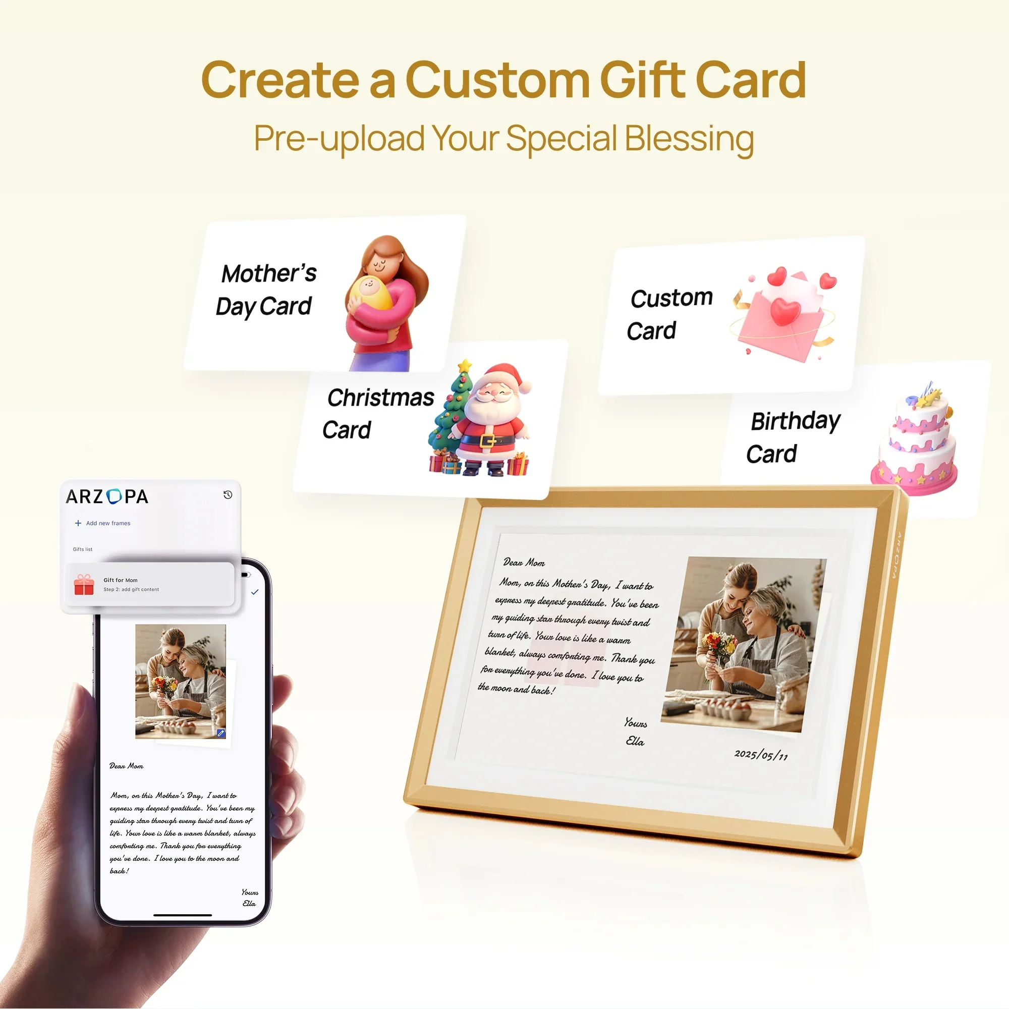 Arzopa D14 14" Digital Photo Frame Champagne Gold | Touch Screen WiFi - Image 12