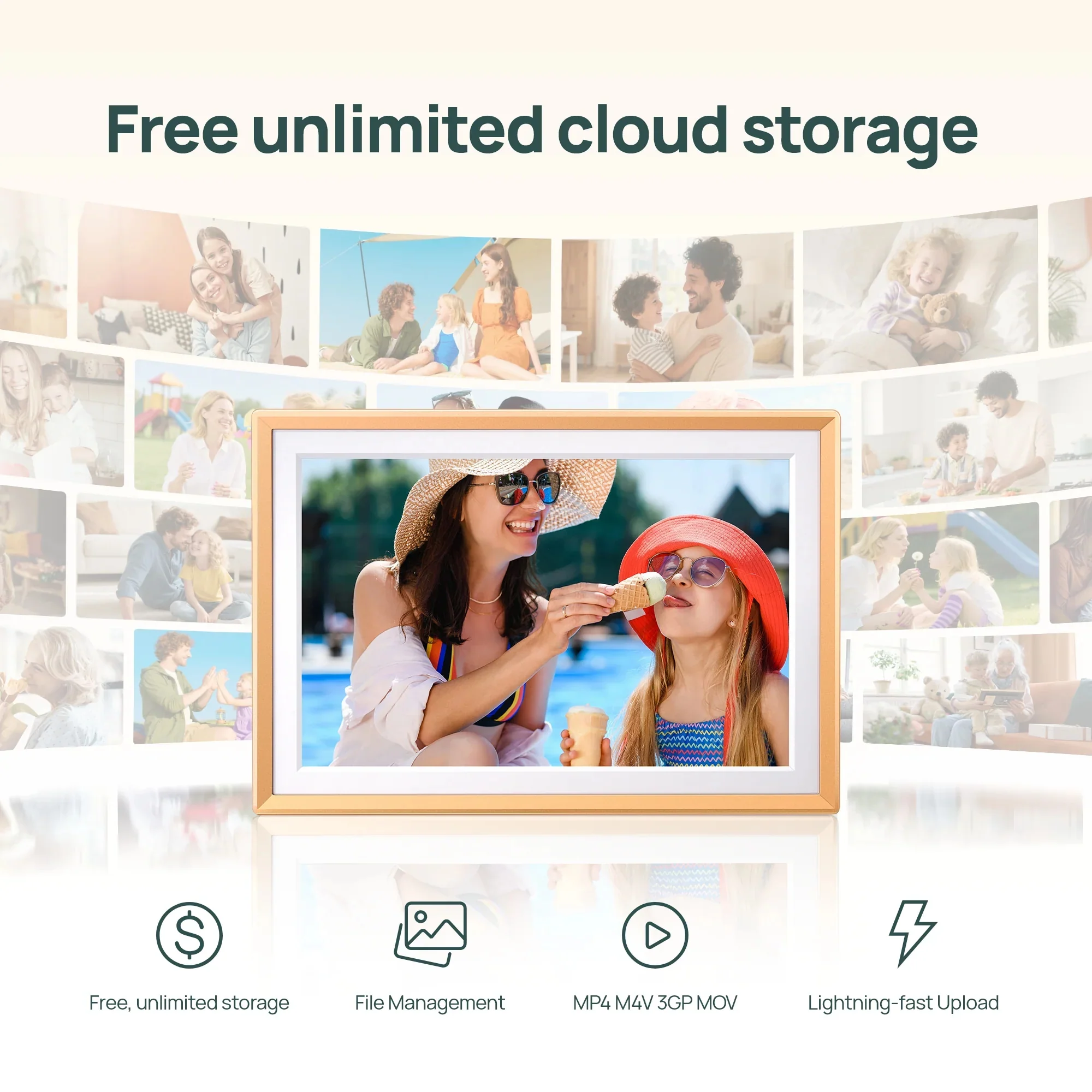 Arzopa D14 14" Digital Photo Frame Champagne Gold | Touch Screen WiFi - Image 3