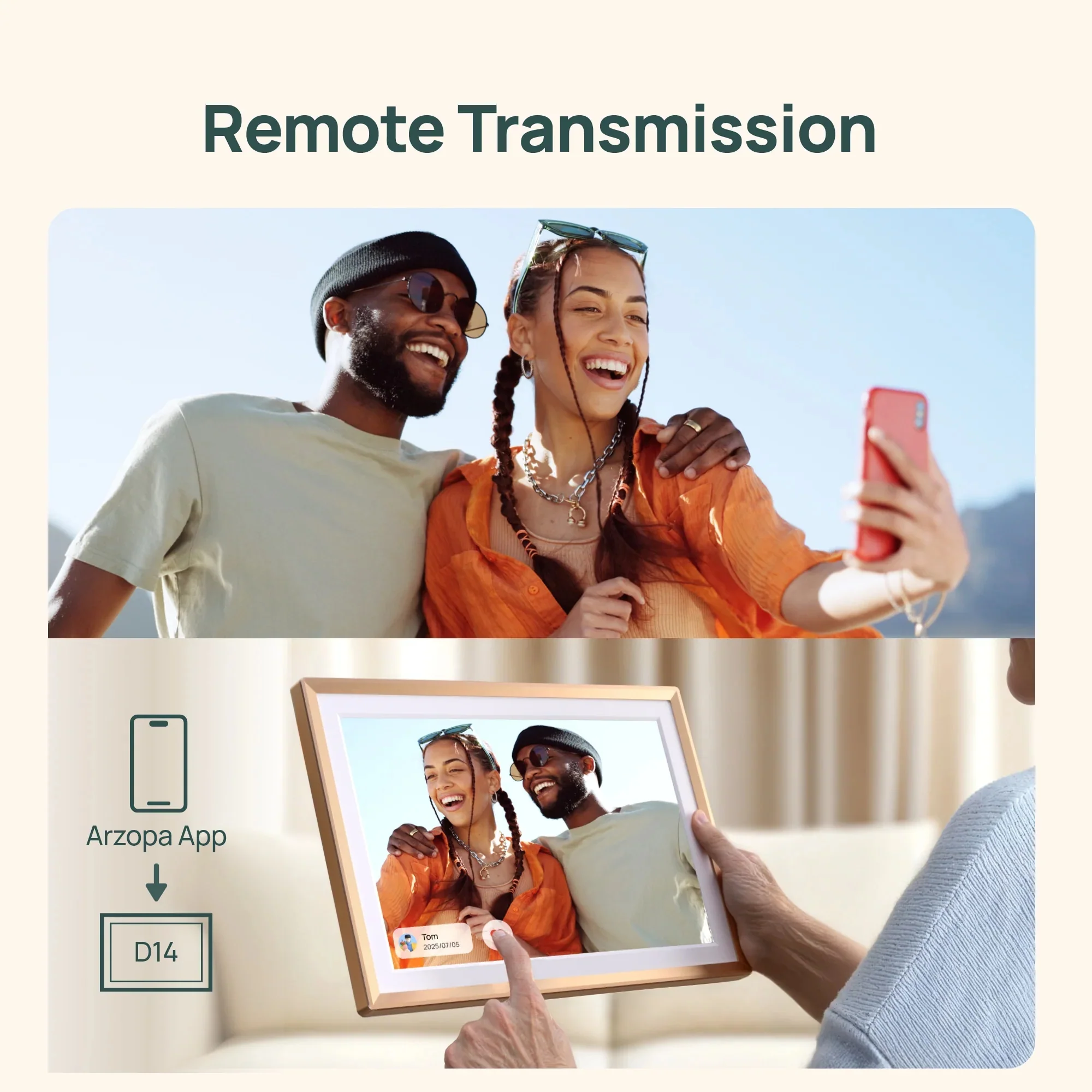 Arzopa D14 14" Digital Photo Frame Champagne Gold | Touch Screen WiFi - Image 4