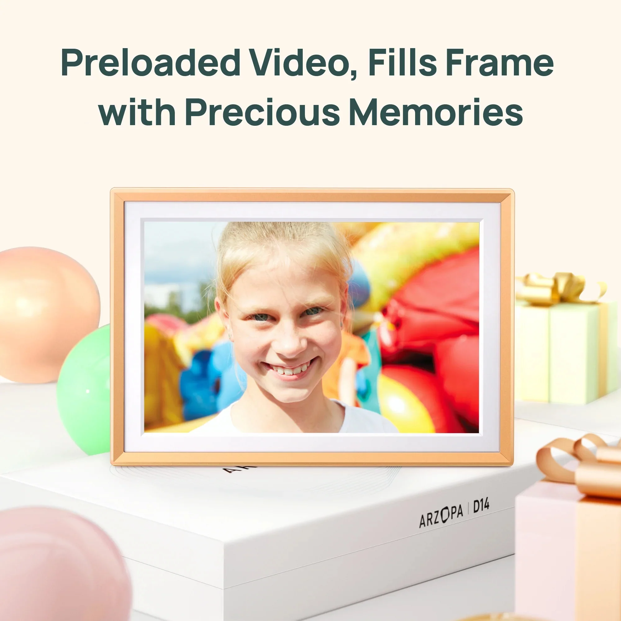 Arzopa D14 14" Digital Photo Frame Champagne Gold | Touch Screen WiFi - Image 5
