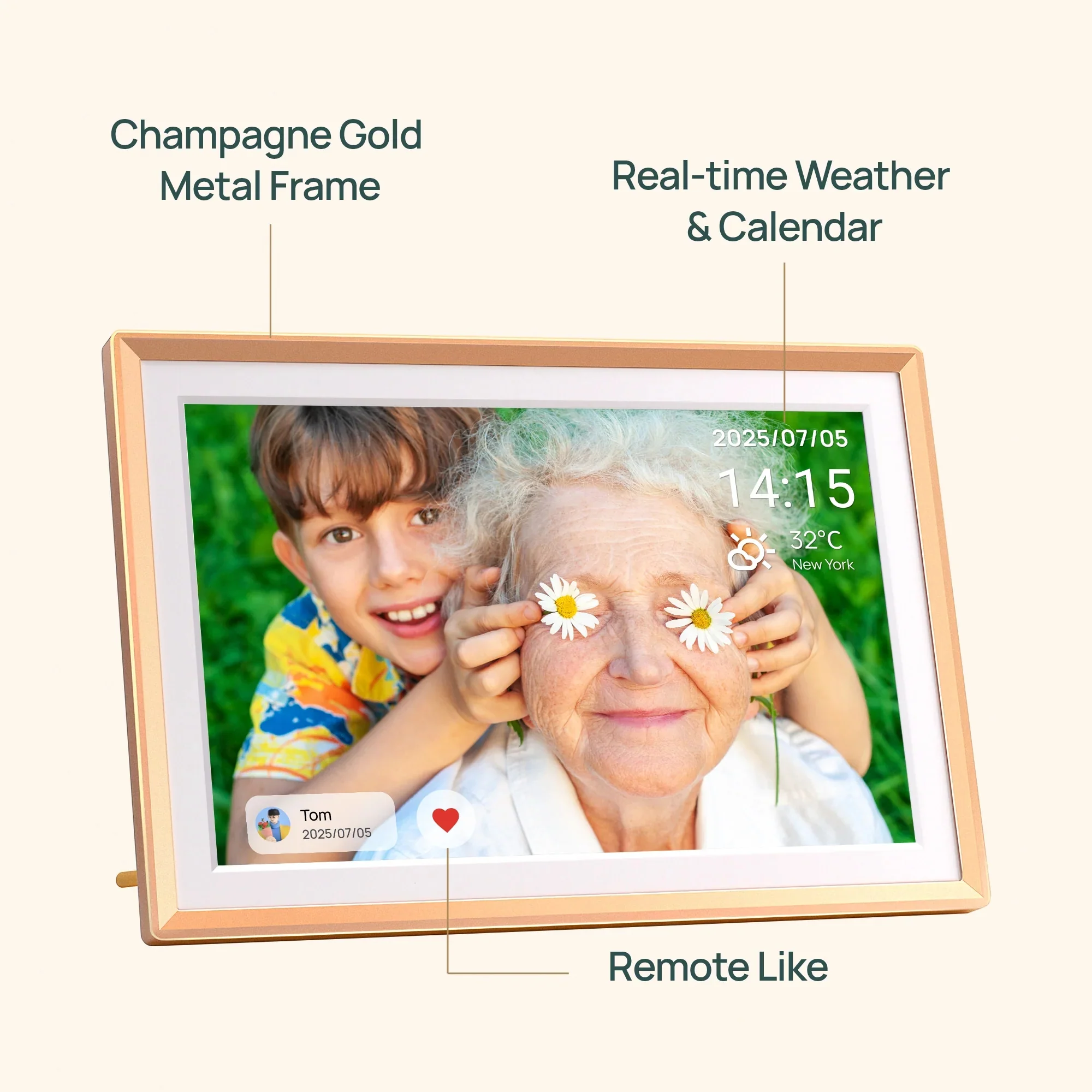 Arzopa D14 14" Digital Photo Frame Champagne Gold | Touch Screen WiFi - Image 6