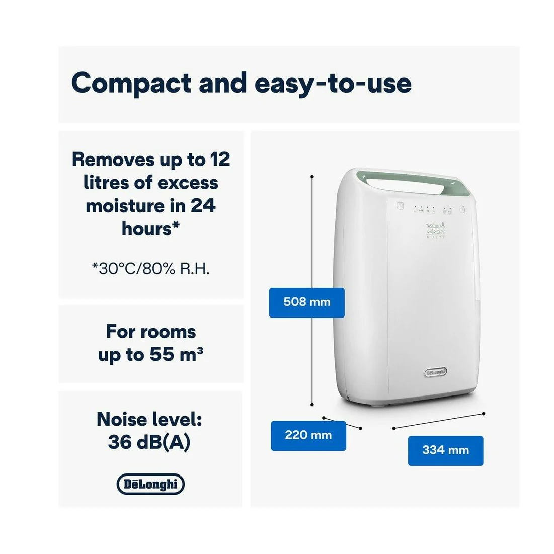 De’Longhi Tasciugo AriaDry Multi Dehumidifier 12 L/day | DEX212SF - Image 2
