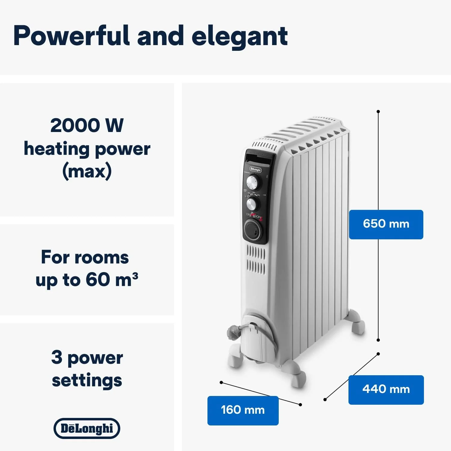 DeLonghi Dragon 4 2KW Oil Filled Radiator | TRD40820T - Image 2
