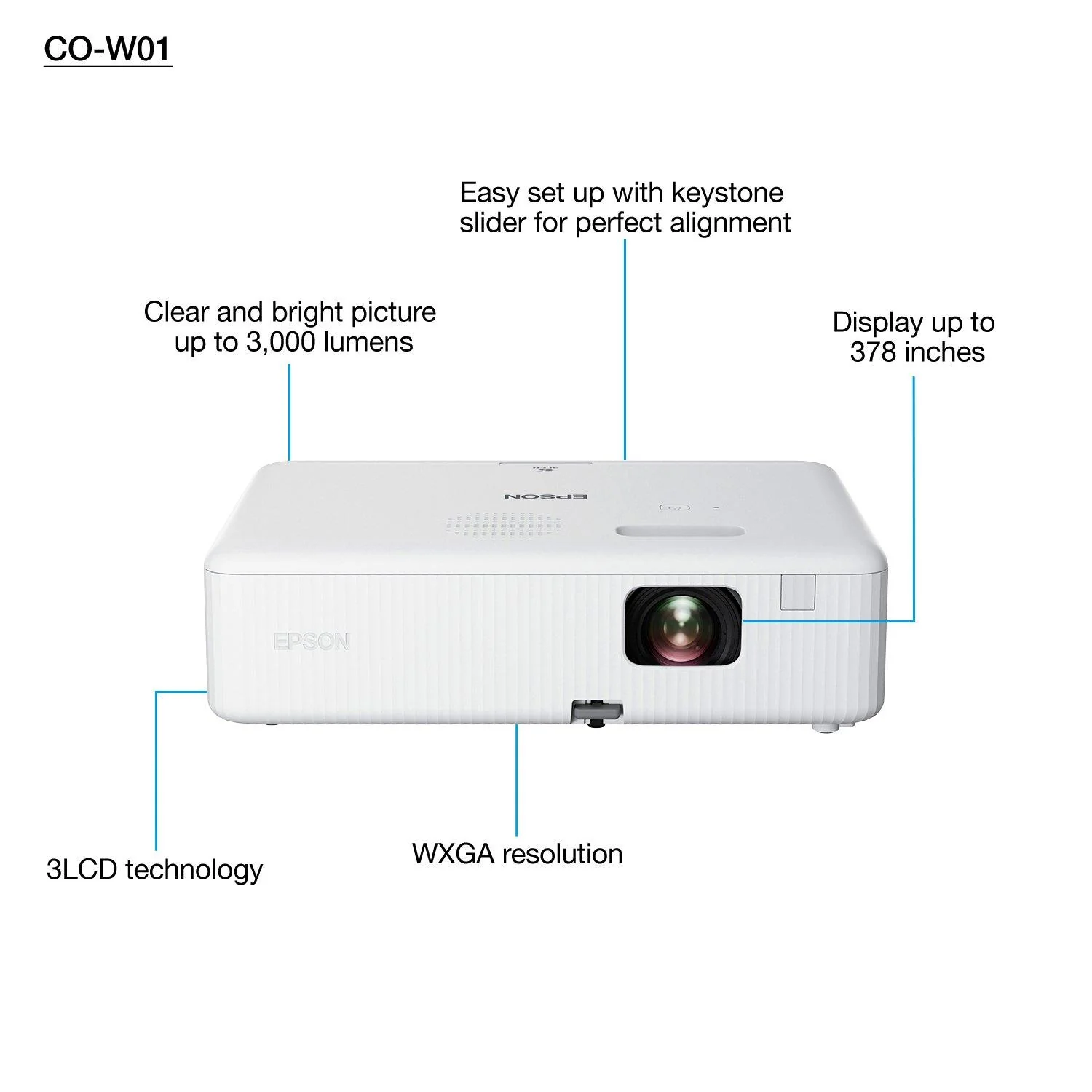 Epson CO-W01 WXGA 3LCD Projector | V11HA86040 - Image 2