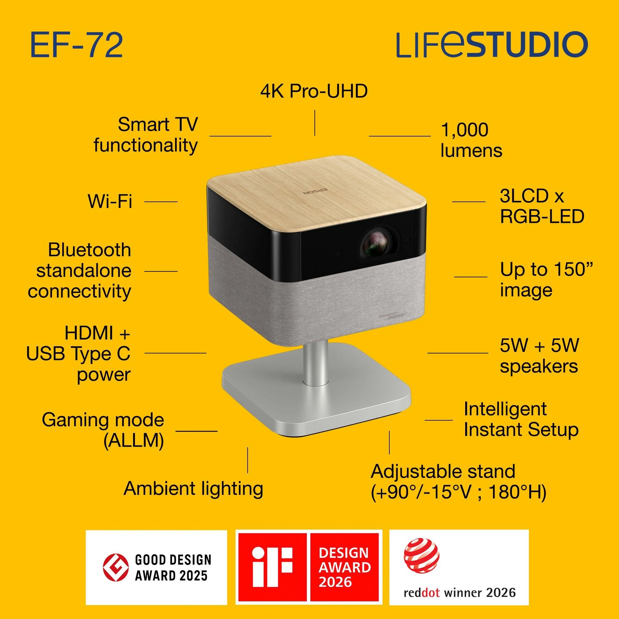 Epson Lifestudio Flex Plus EF-72 4K PRO-UHD Smart Projector | V11HB76640 - Image 7