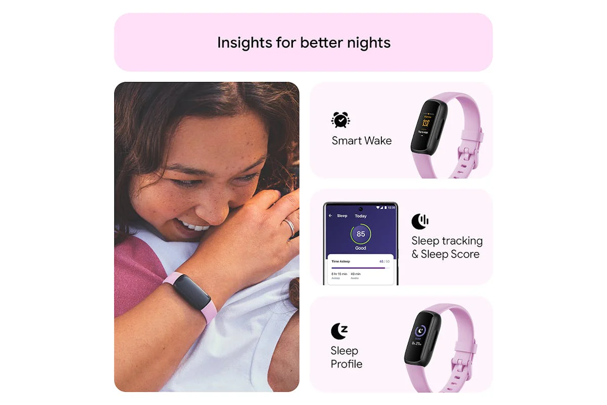 Fitbit Inspire 3 - Health & Fitness Tracker with 10-Day Battery & AMOLED Display - Black/Lilac Bliss | 79-FB424BKLV - Image 2