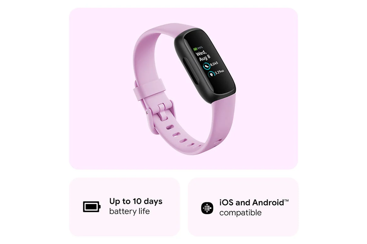 Fitbit Inspire 3 - Health & Fitness Tracker with 10-Day Battery & AMOLED Display - Black/Lilac Bliss | 79-FB424BKLV - Image 5
