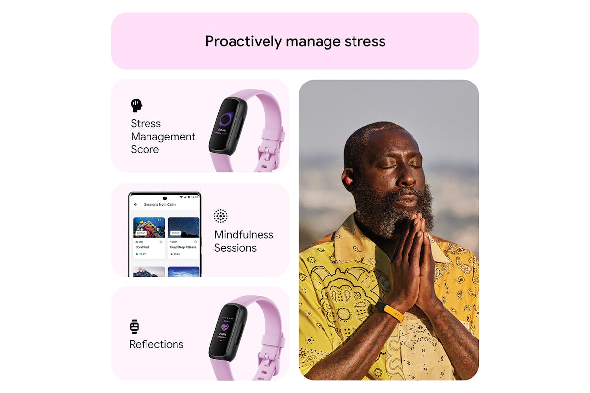 Fitbit Inspire 3 - Health & Fitness Tracker with 10-Day Battery & AMOLED Display - Black/Lilac Bliss | 79-FB424BKLV - Image 6