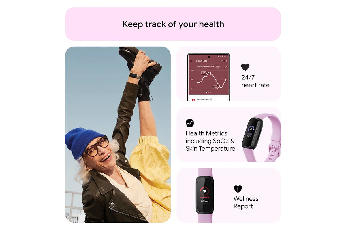 Fitbit Inspire 3 - Health & Fitness Tracker with 10-Day Battery & AMOLED Display - Black/Lilac Bliss | 79-FB424BKLV - Image 7