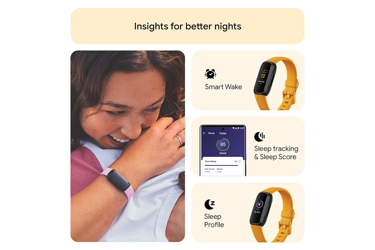 Fitbit Inspire 3 - Health & Fitness Tracker with 10-Day Battery & AMOLED Display - Black/Morning Glow | 79-FB424BKYW - Image 2