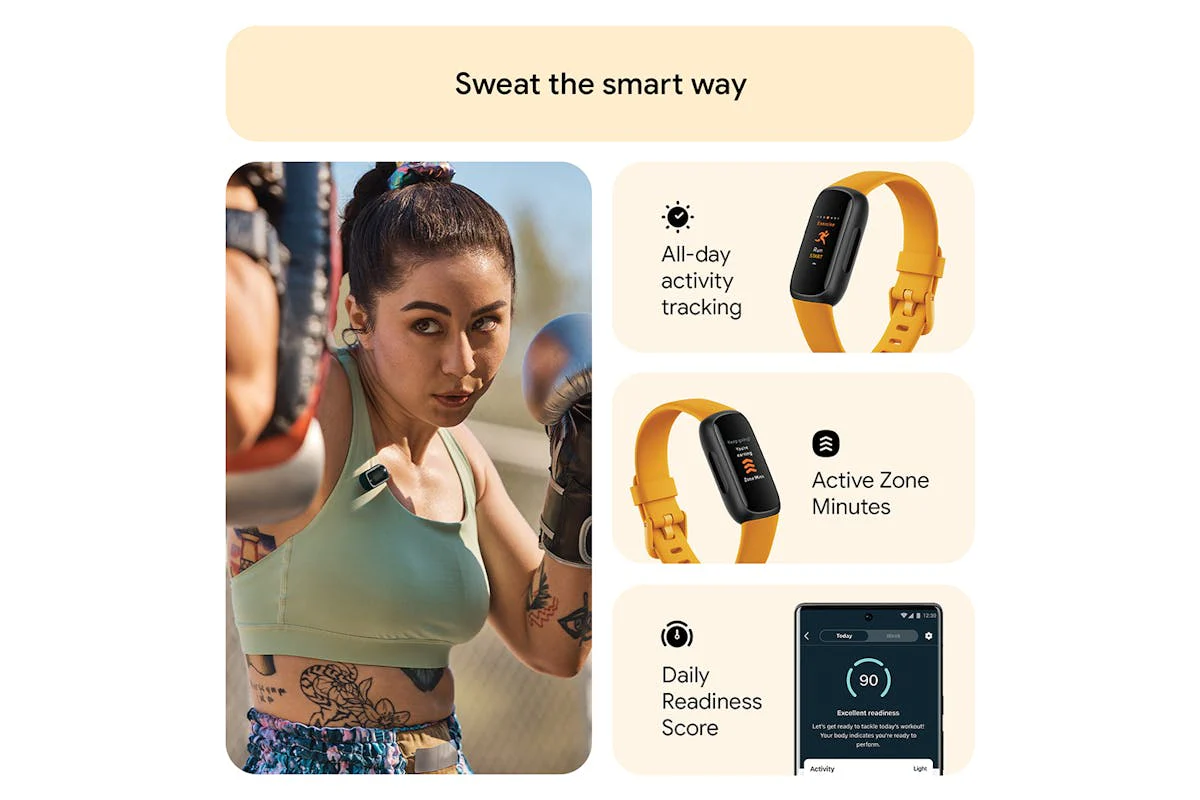 Fitbit Inspire 3 - Health & Fitness Tracker with 10-Day Battery & AMOLED Display - Black/Morning Glow | 79-FB424BKYW - Image 3