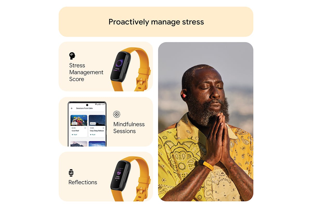 Fitbit Inspire 3 - Health & Fitness Tracker with 10-Day Battery & AMOLED Display - Black/Morning Glow | 79-FB424BKYW - Image 6