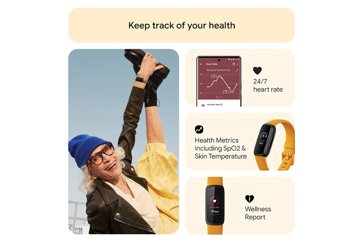 Fitbit Inspire 3 - Health & Fitness Tracker with 10-Day Battery & AMOLED Display - Black/Morning Glow | 79-FB424BKYW - Image 7