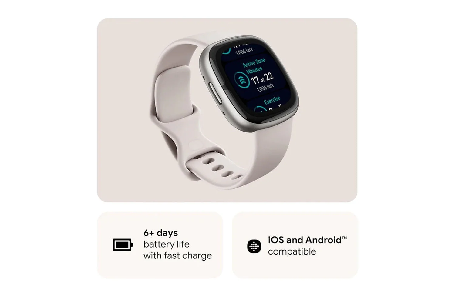 Fitbit Sense 2 - Advanced Health Smartwatch with cEDA Stress Sensor & GPS - Lunar White/Platinum | 79-FB521SRWT - Image 2