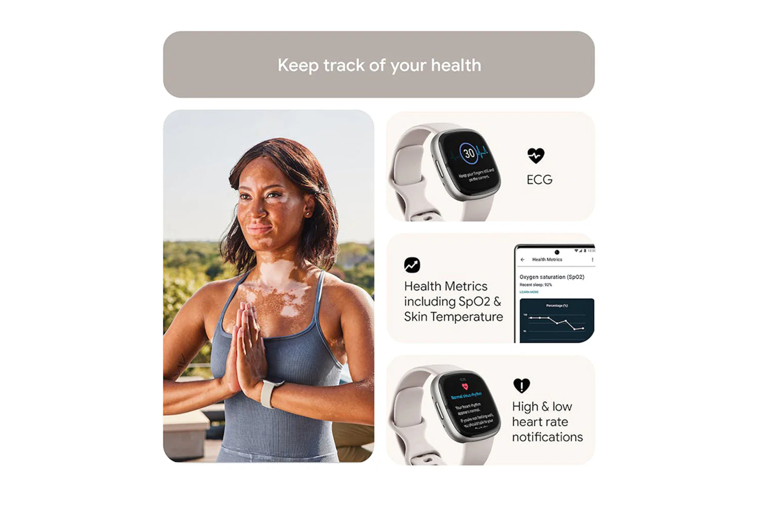 Fitbit Sense 2 - Advanced Health Smartwatch with cEDA Stress Sensor & GPS - Lunar White/Platinum | 79-FB521SRWT - Image 4