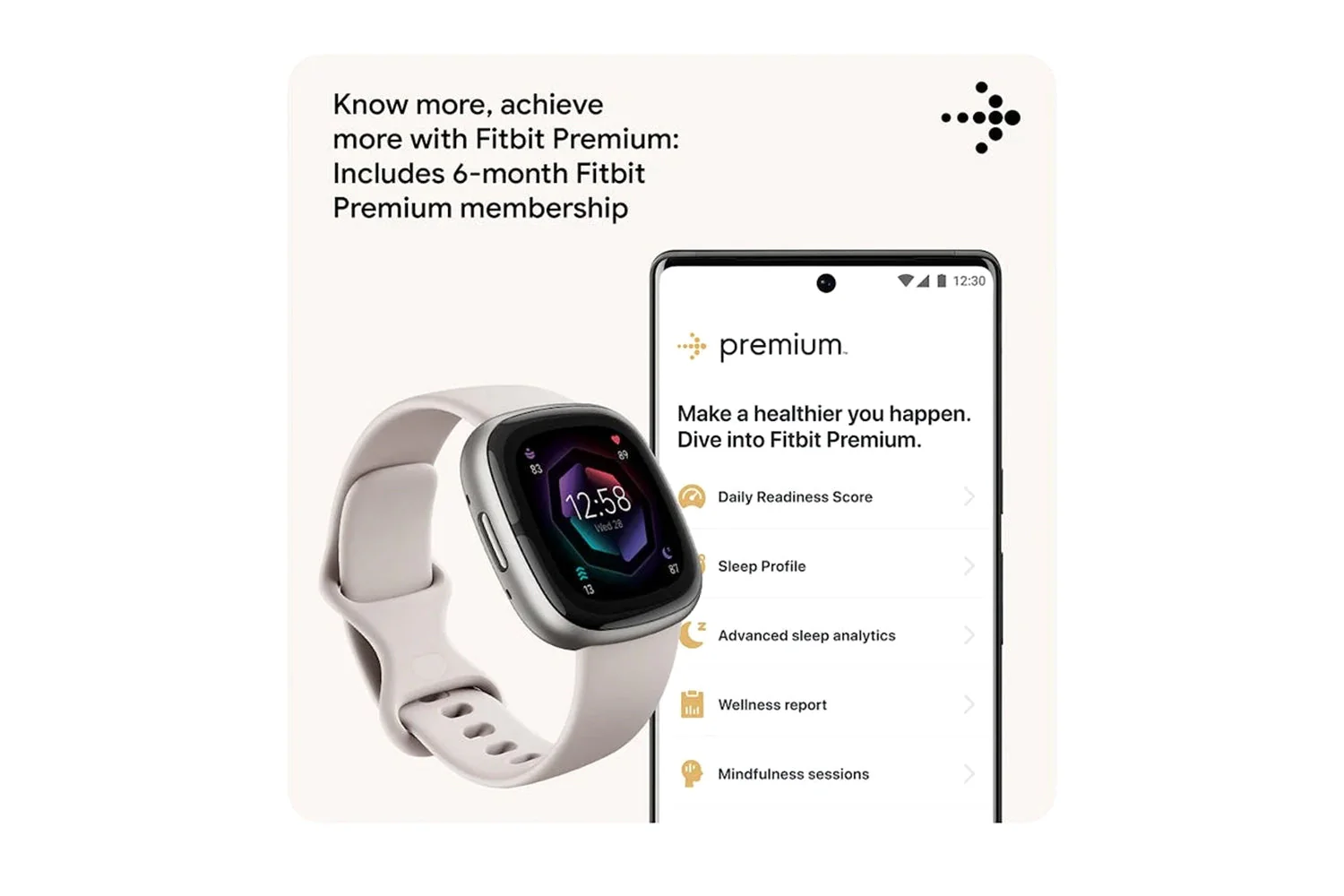 Fitbit Sense 2 - Advanced Health Smartwatch with cEDA Stress Sensor & GPS - Lunar White/Platinum | 79-FB521SRWT - Image 5