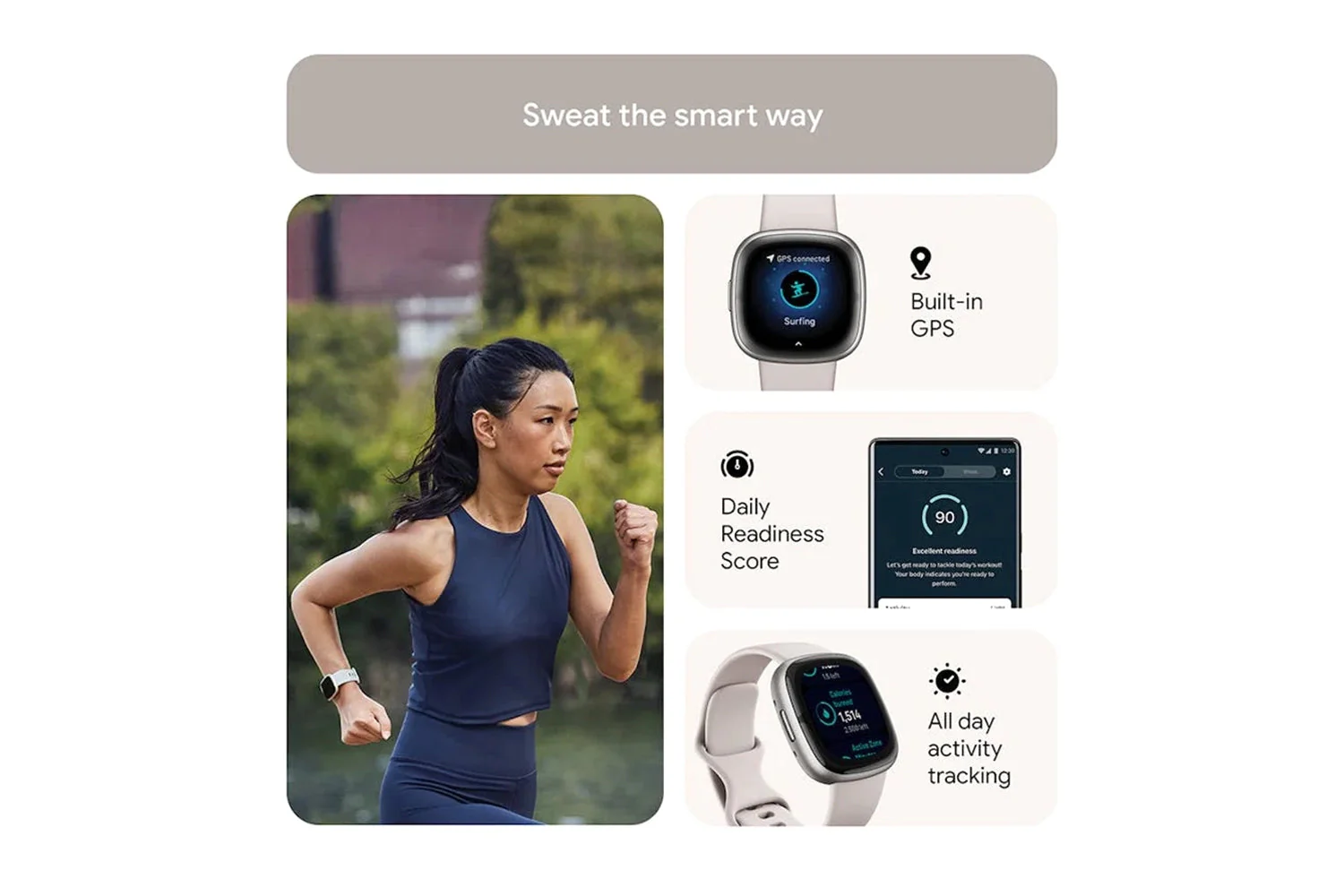Fitbit Sense 2 - Advanced Health Smartwatch with cEDA Stress Sensor & GPS - Lunar White/Platinum | 79-FB521SRWT - Image 9