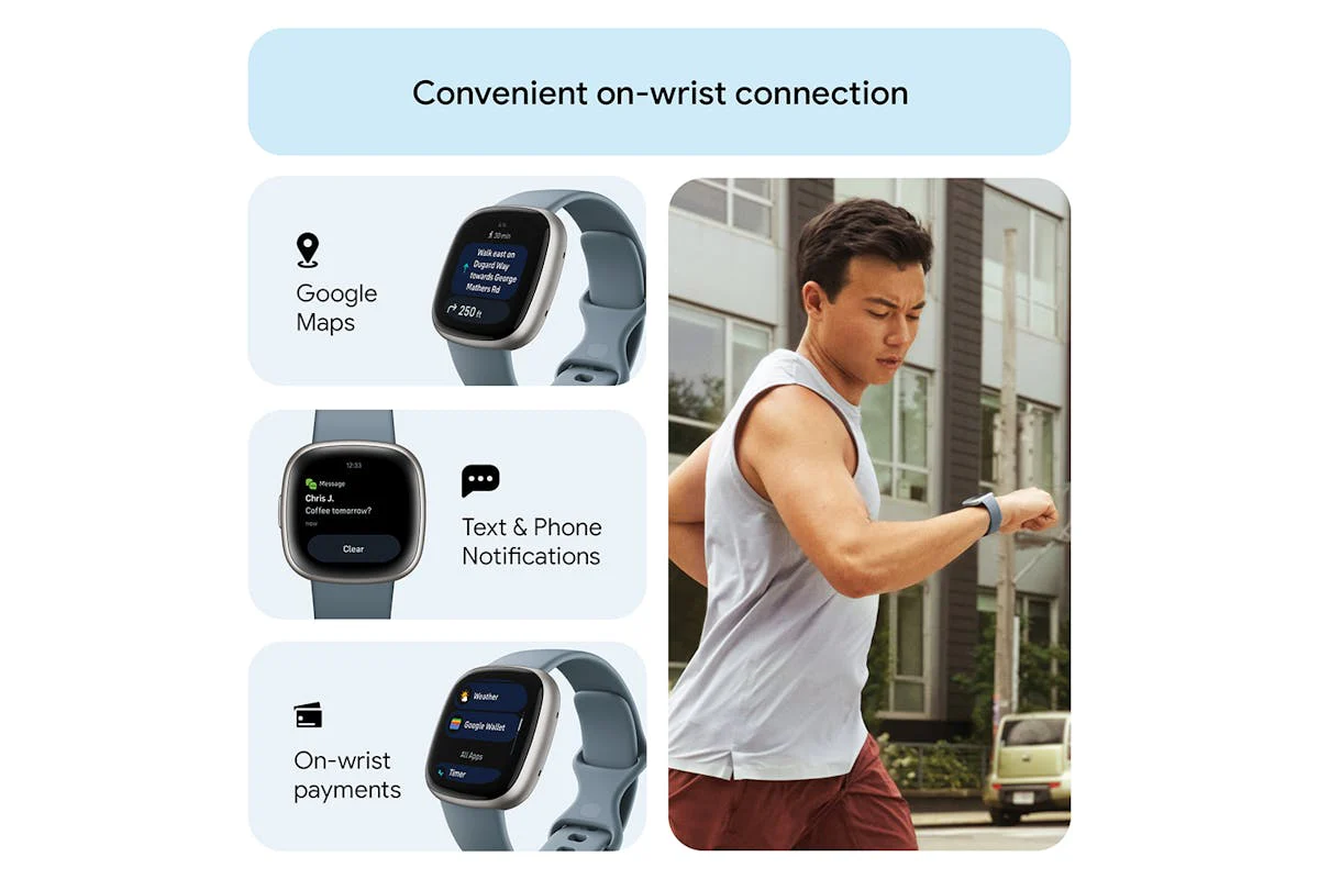Fitbit Versa 4 - Fitness Smartwatch with GPS, NFC Payments & 40+ Exercise Modes - Waterfall Blue/Platinum | 79-FB523SRAG - Image 2