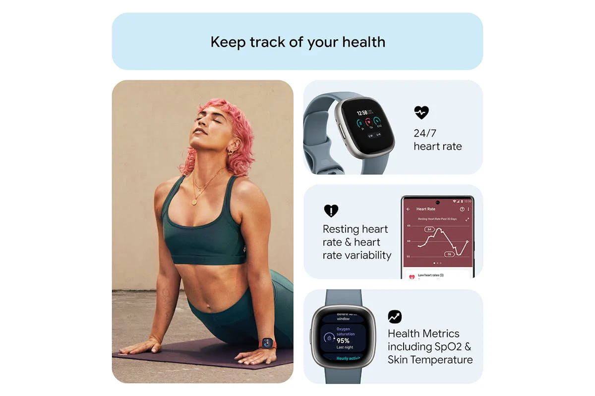 Fitbit Versa 4 - Fitness Smartwatch with GPS, NFC Payments & 40+ Exercise Modes - Waterfall Blue/Platinum | 79-FB523SRAG - Image 3