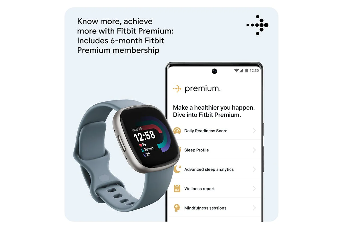 Fitbit Versa 4 - Fitness Smartwatch with GPS, NFC Payments & 40+ Exercise Modes - Waterfall Blue/Platinum | 79-FB523SRAG - Image 4