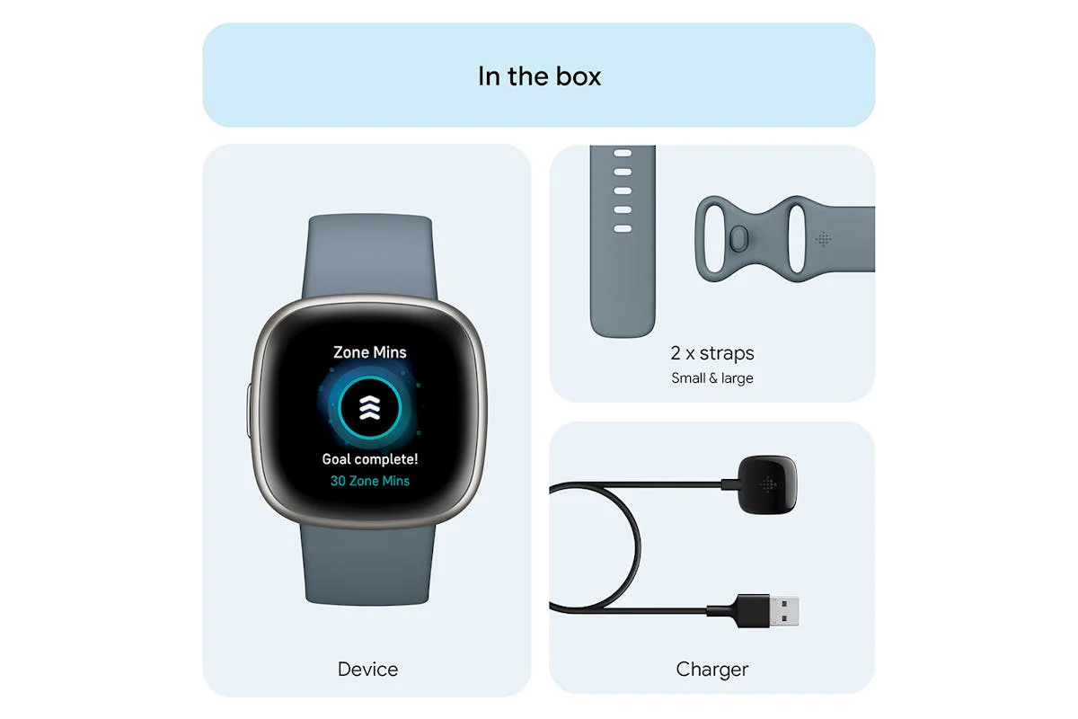 Fitbit Versa 4 - Fitness Smartwatch with GPS, NFC Payments & 40+ Exercise Modes - Waterfall Blue/Platinum | 79-FB523SRAG - Image 8