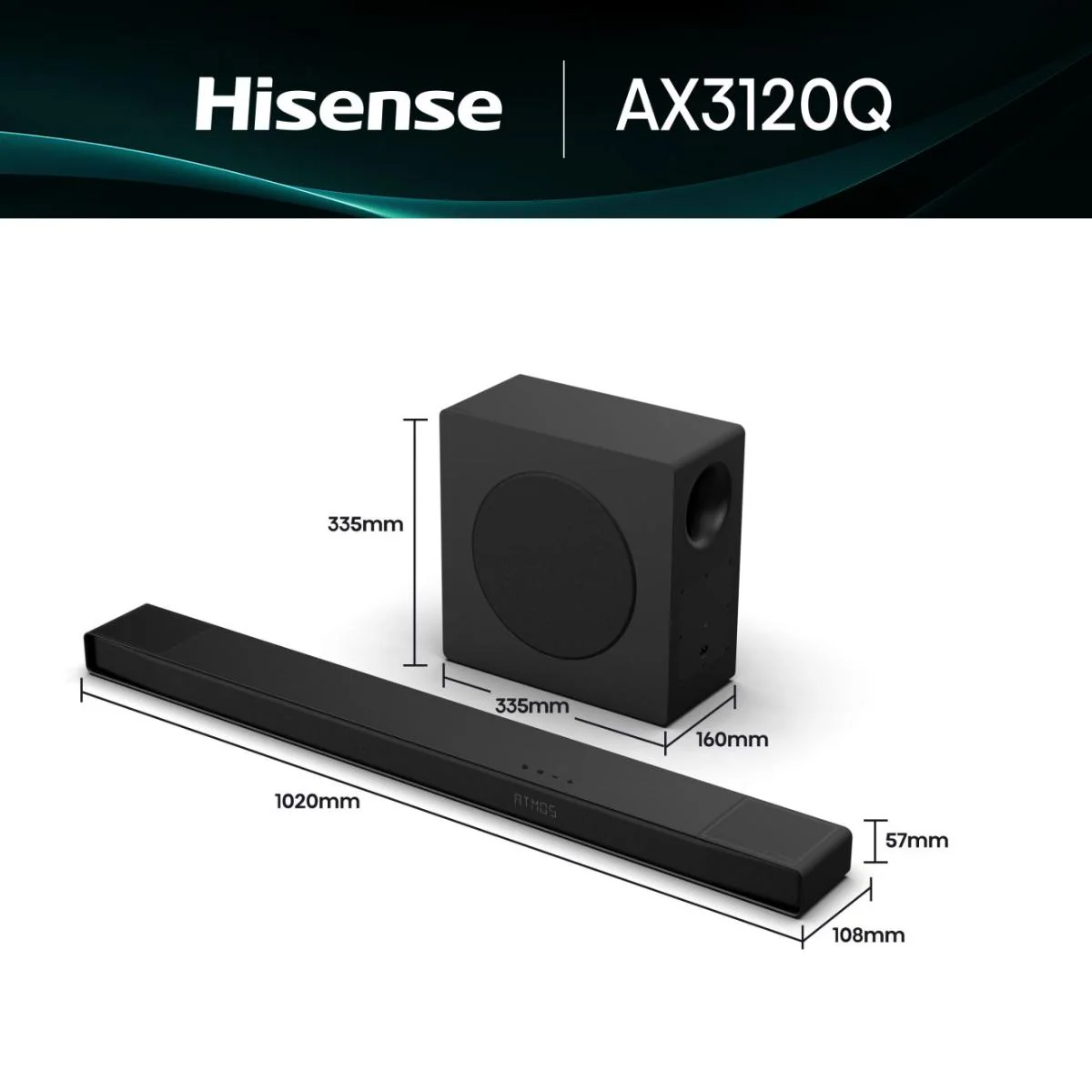 Hisense AX3120Q 3.1.2 Channel Soundbar with Wireless Subwoofer | AX3120Q - Image 3