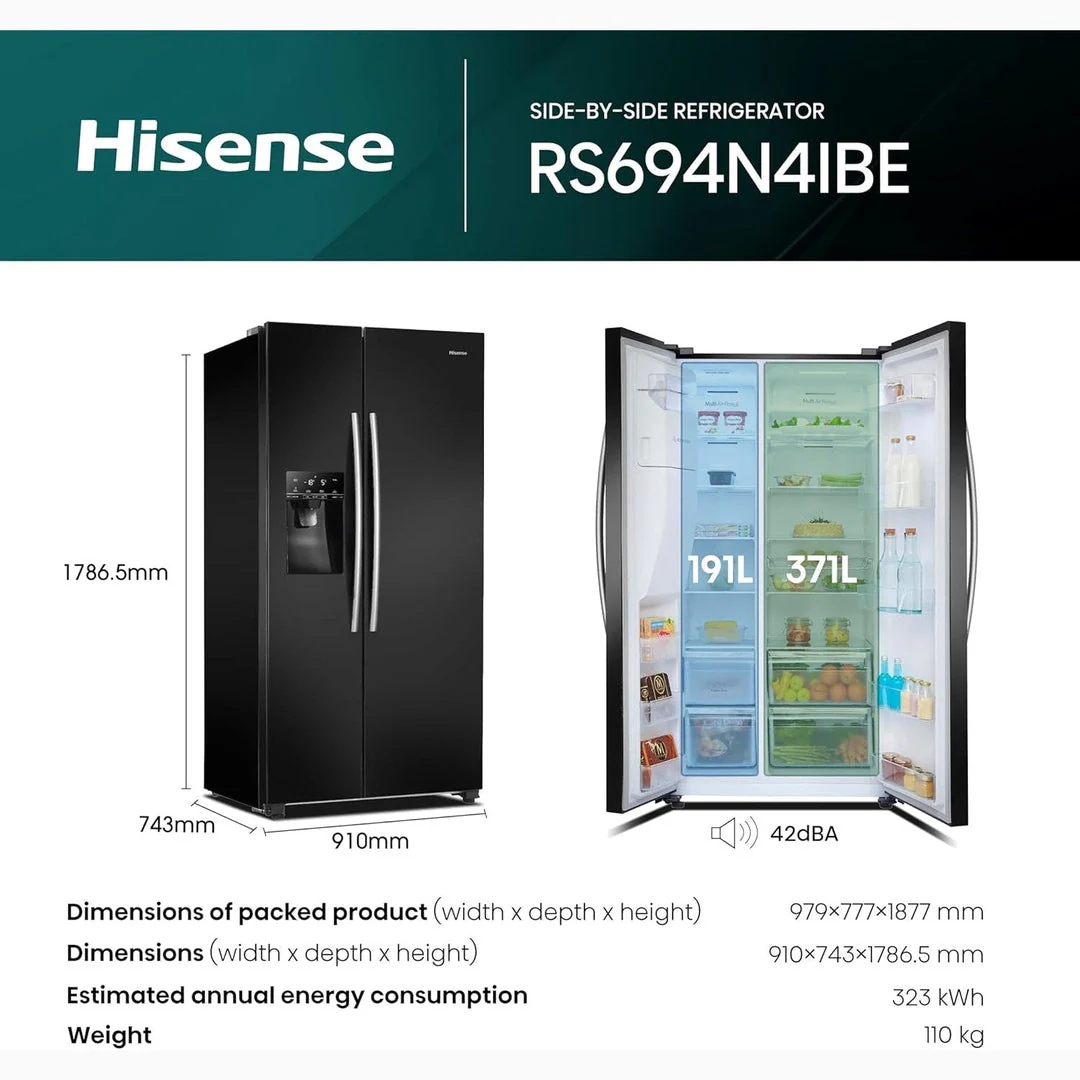 Hisense Freestanding Side by Side Fridge Freezer | RS694N4IBE - Image 7