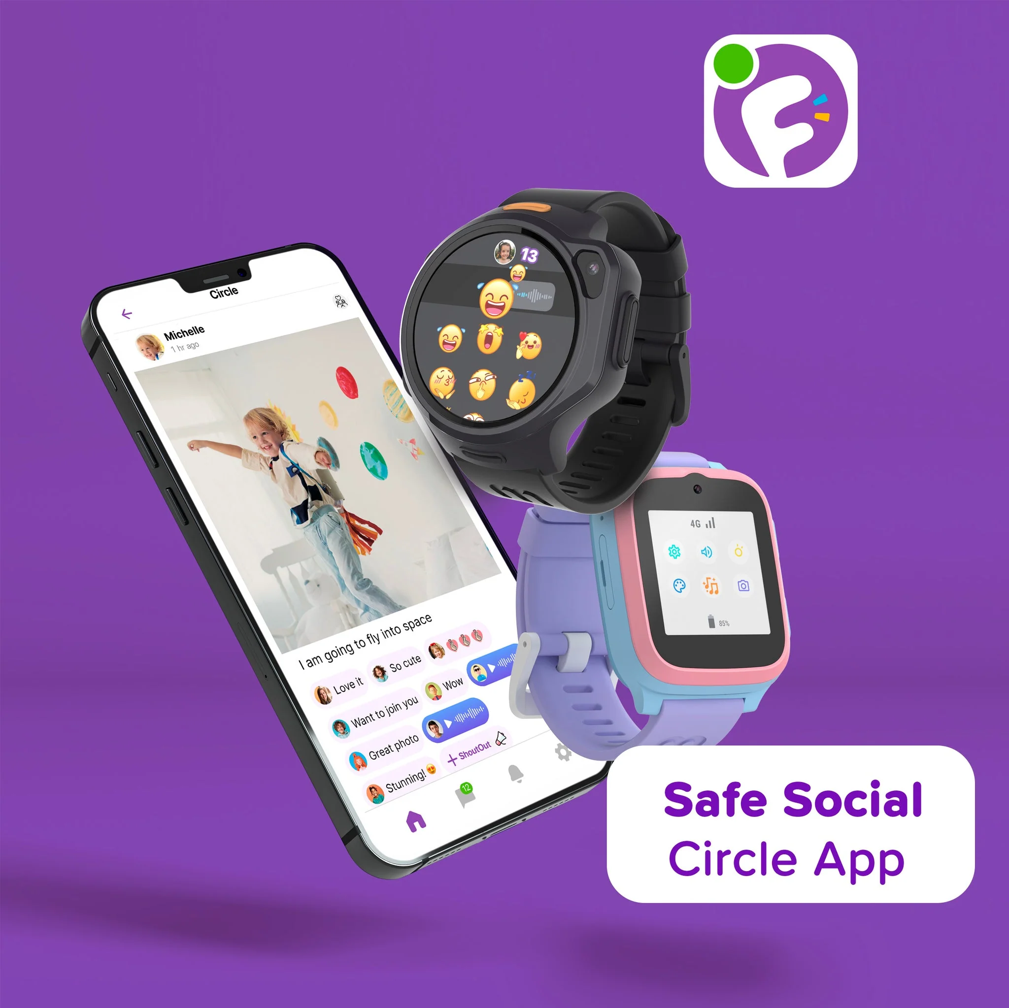 myFirst Fone S3 - 4G Kids Smart Watch with 1.4" Round AMOLED & GPS - Space Blue | 256-KW1401SE-SB01 - Image 7