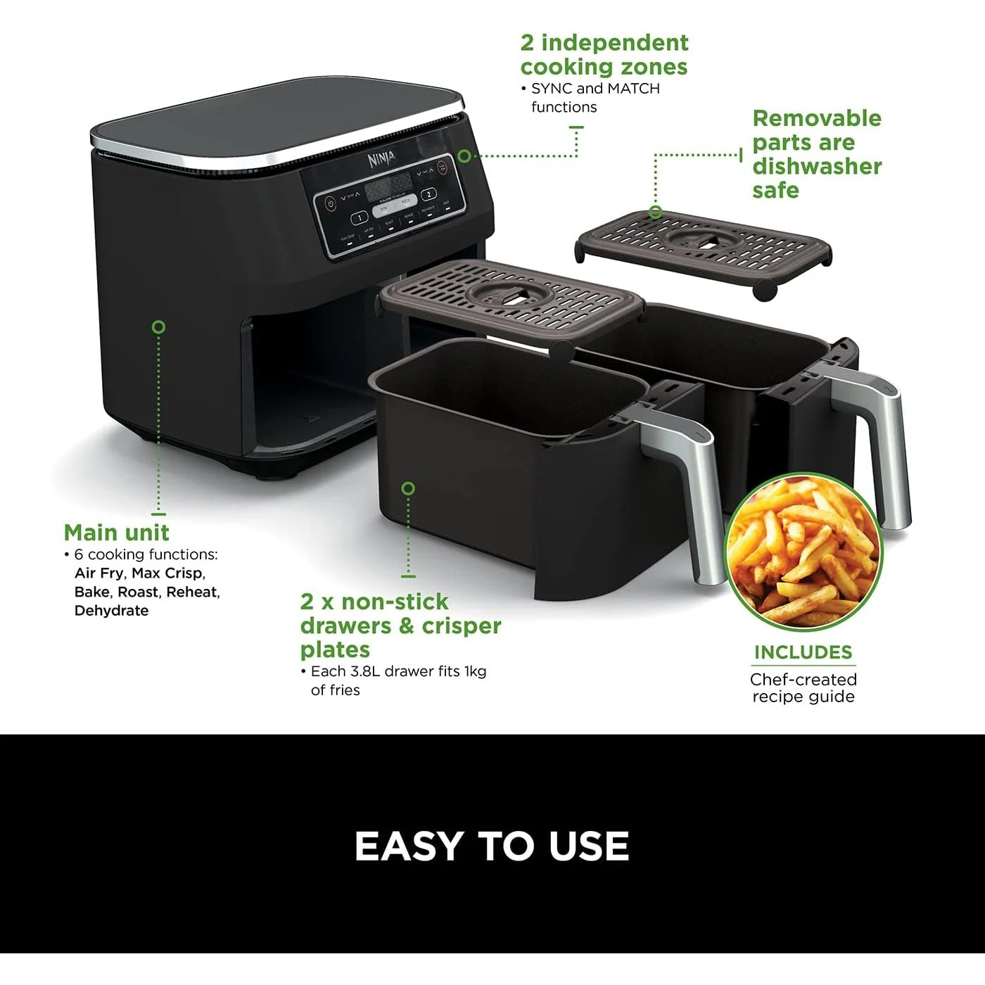 Ninja Foodi Dual Zone Air Fryer 7.6 L | AF300UK - Image 4