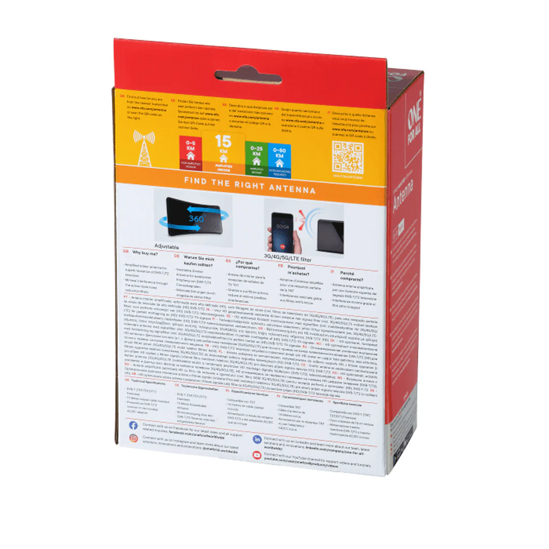One For All Digital Antenna, Indoor, Amplified Up To 42dB Gain, Range to 15km - Image 5