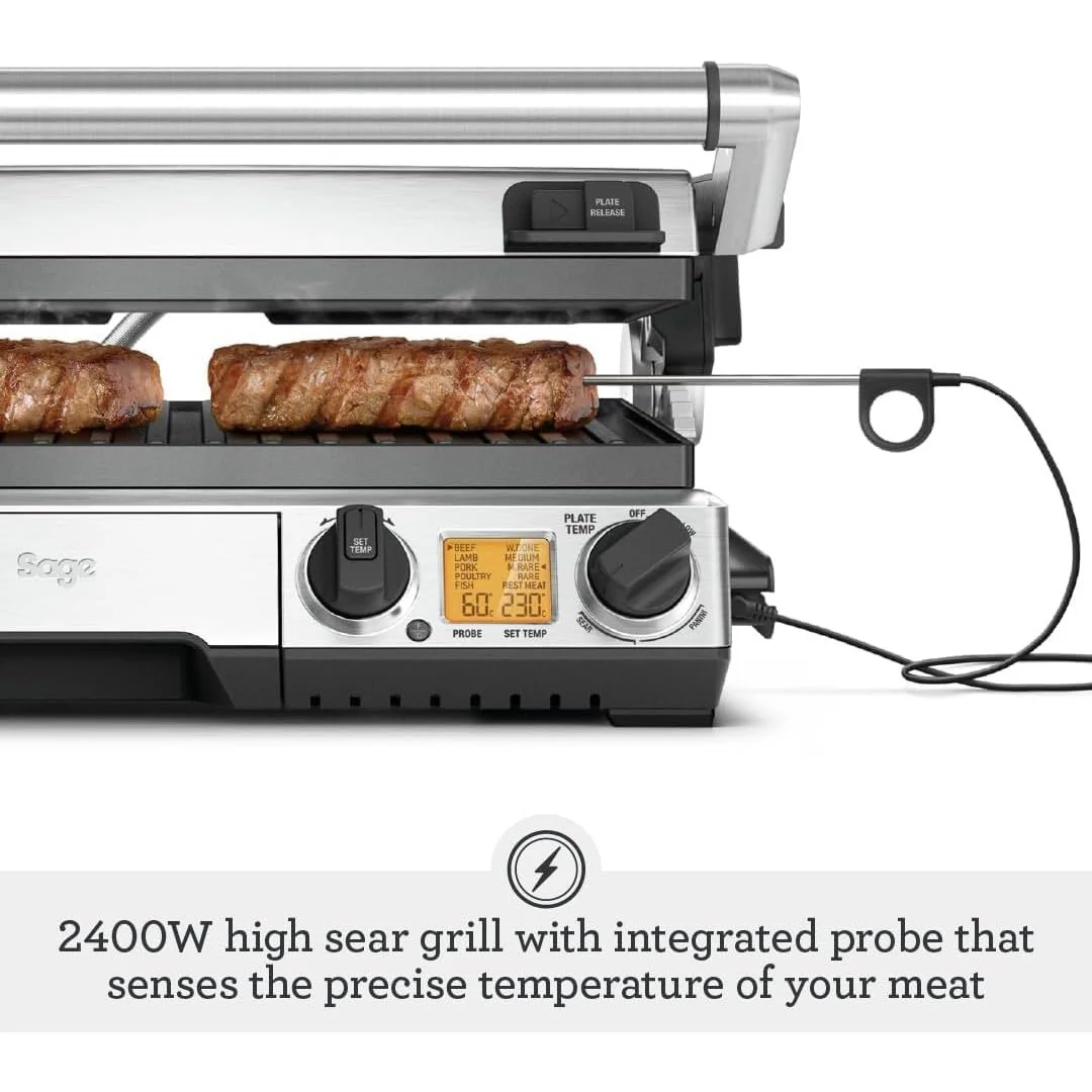 Sage 2400W Cast Aluminium Non-stick Smart Grill Pro - Brushed Stainless Steel| BGR840BSS - Image 3