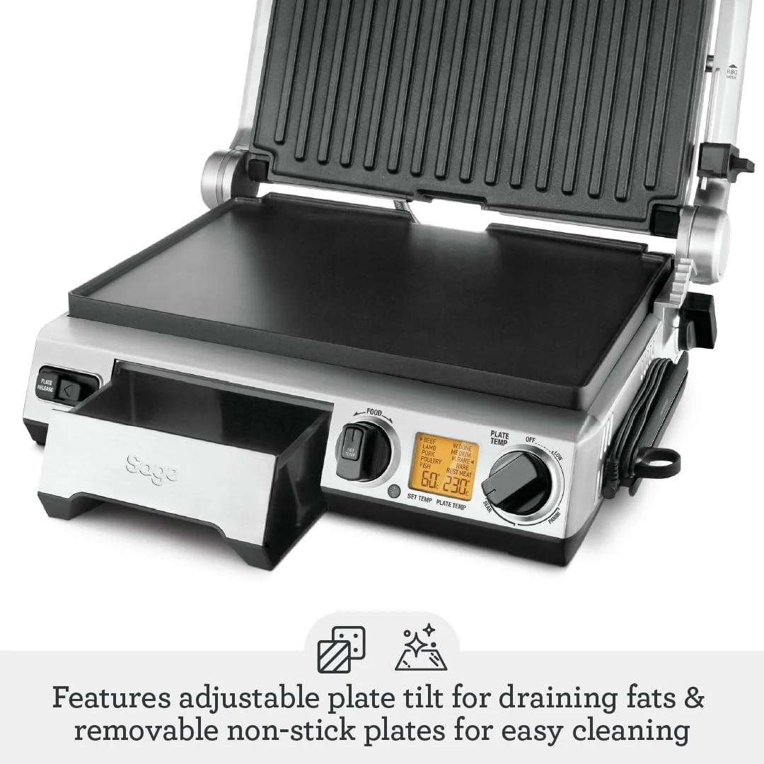 Sage 2400W Cast Aluminium Non-stick Smart Grill Pro - Brushed Stainless Steel| BGR840BSS - Image 6