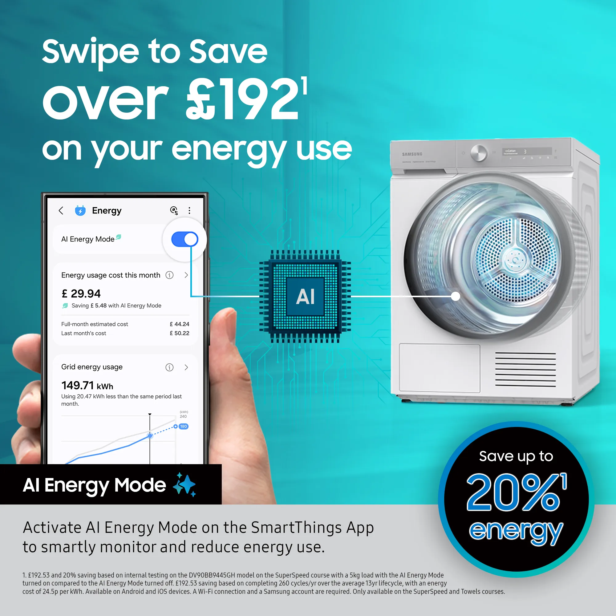 Samsung Series 5 AI Energy 9kg Heat Pump Tumble Dryer Black | DV90DG52A0ABEU - Image 3