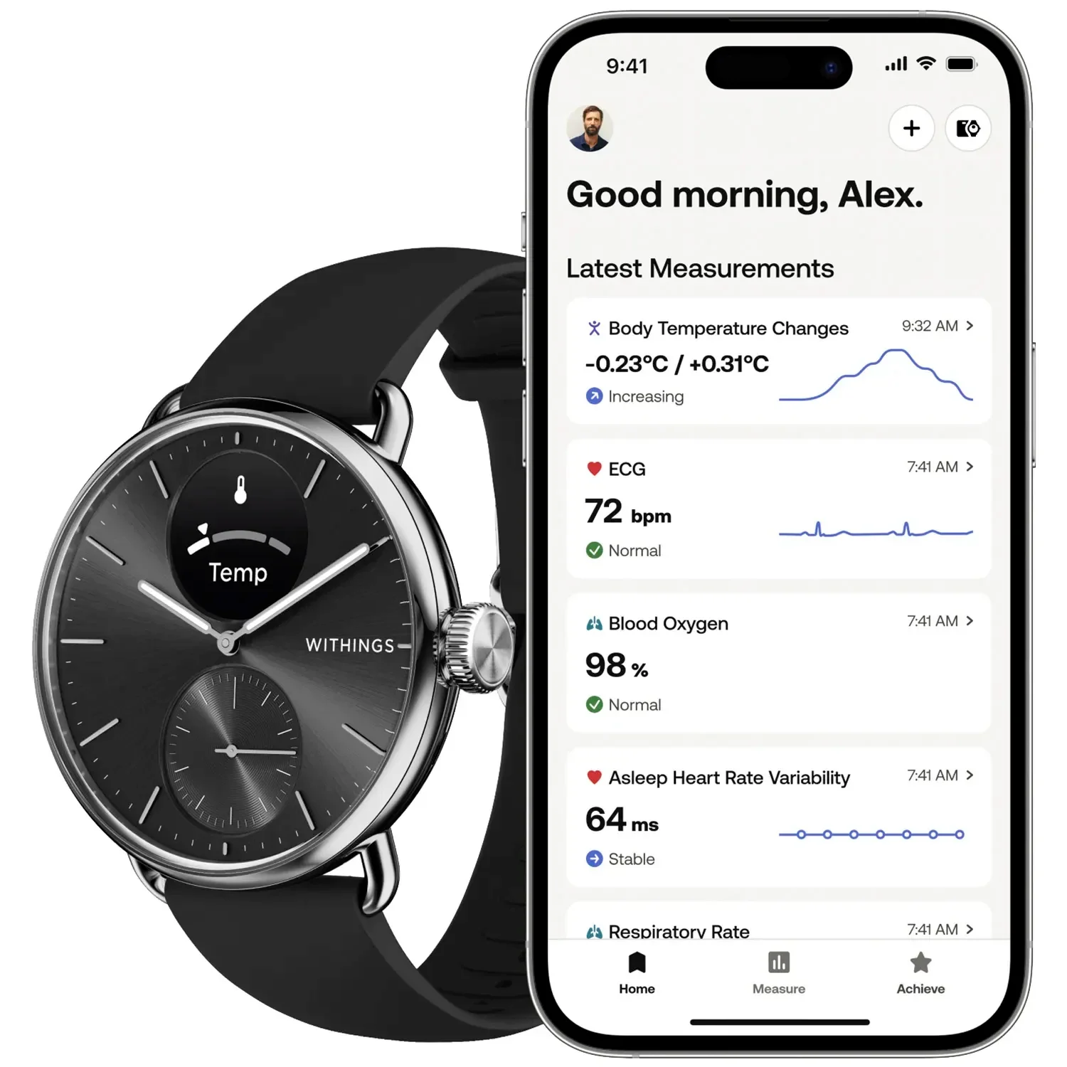 Withings ScanWatch 2 - Advanced Health Monitor with ECG & SpO2 - 38mm Black | 78-HWA10-model 1-All-Int - Image 2