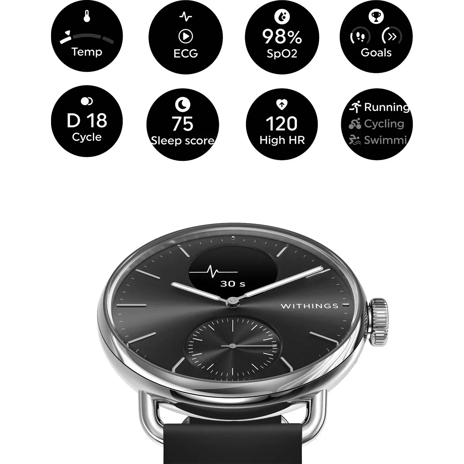 Withings ScanWatch 2 - Advanced Health Monitor with ECG & SpO2 - 38mm Black | 78-HWA10-model 1-All-Int - Image 4